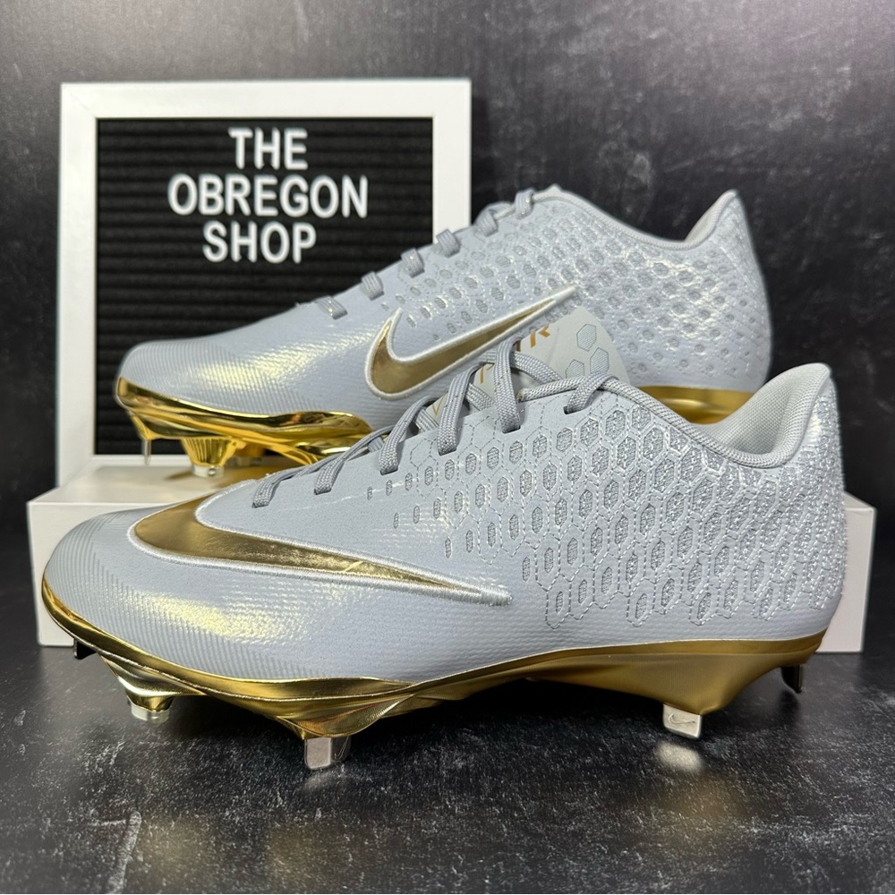 LUNAR VAPOR ULTRAFLY ELITE 2 GREY METALLIC GOLD MENS BASEBALL CLEATS SIZE 7.5